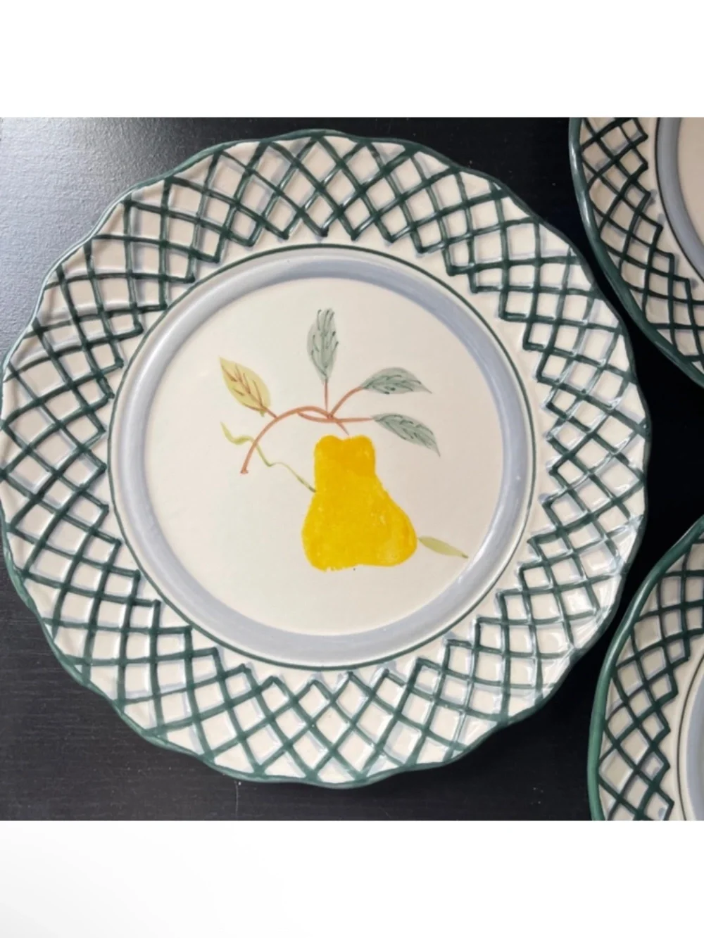 Royal Norfolk Fruit Dessert Plates Set of 3 Lattice Rim Cherry Pear Peach Cerami